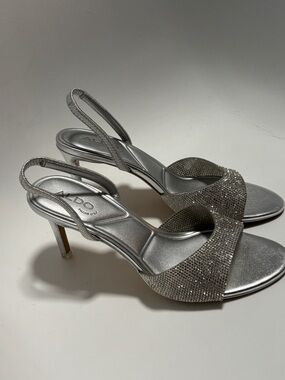 ALDO Silver Strappy Heels With
 Crystal Jewels Size 6